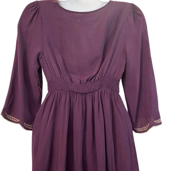 Flying Tomato Women's Plum Woven Smocked Waist Embroidered Mini Dress Boho SZ S - Picture 8 of 10
